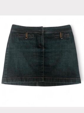 ANN TAYLOR LOFT Dark Blue Denim Mini Skirt with Contrast Stitching